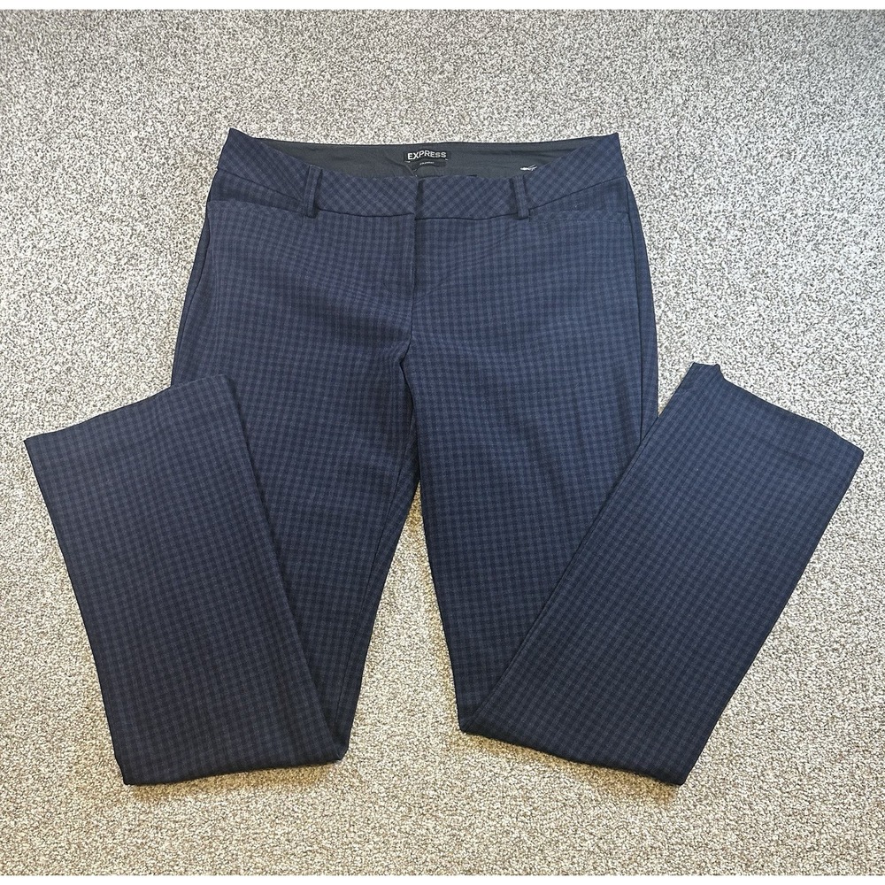 Express Columnist Pants Womens Navy Blue Plaid Dress Career Stretch Size 8R